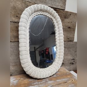 Boho White Wicker Oval Mirror